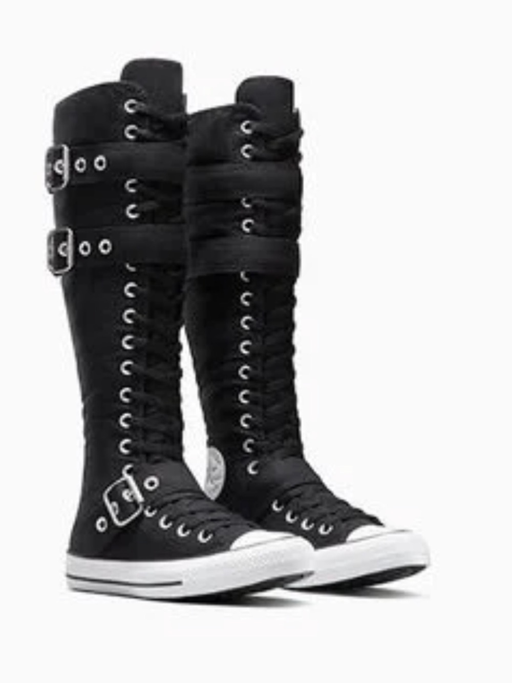 Converse Black Over-the-Knee Lace-Up Buckle Boots with White Sole